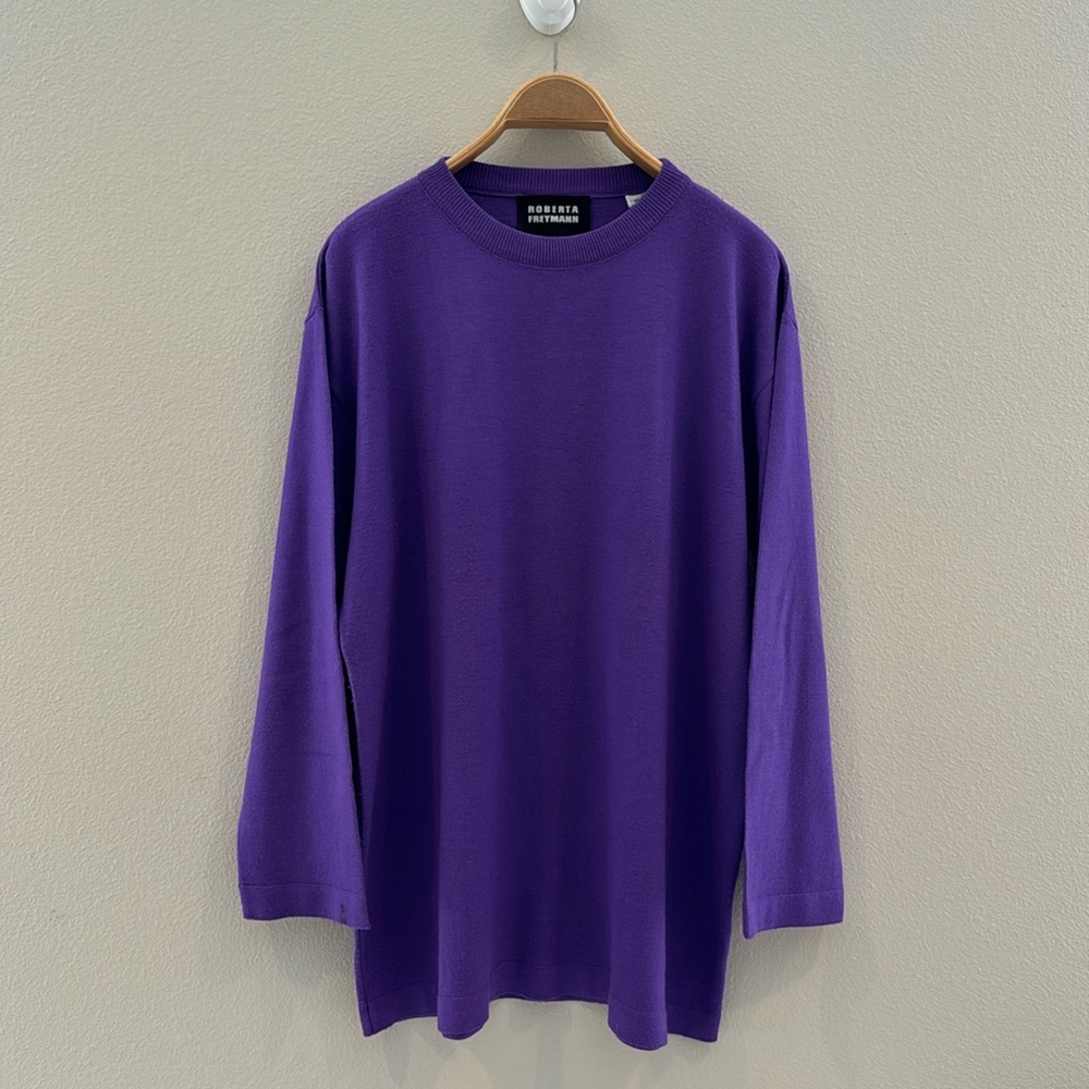Merino Wool Tunic Sweater Crew Beck Relaxed Fit in Purple - LG / EUC